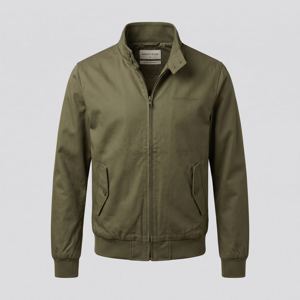Blouson Harrington, vert olive, vue de face — HARLOW & PINE