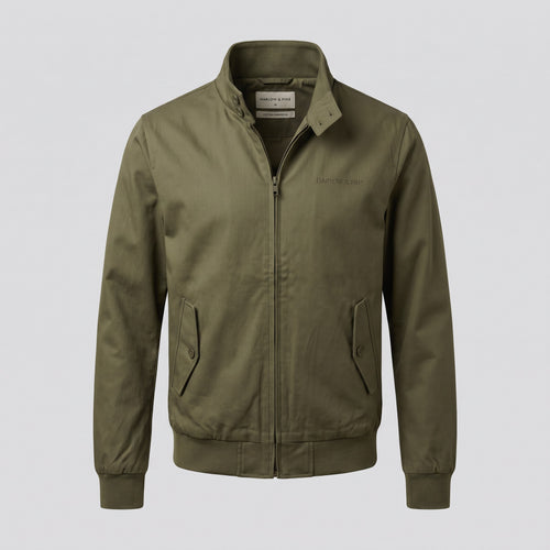 Blouson Harrington, vert olive, vue de face — HARLOW & PINE