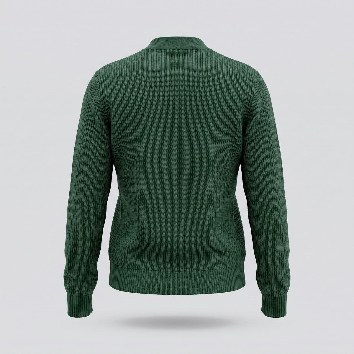 Cardigan en maille côtelée, vert pin, vue de dos — HARLOW & PINE