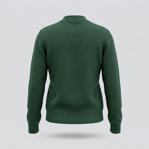 Cardigan en maille côtelée, vert pin, vue de dos — HARLOW & PINE