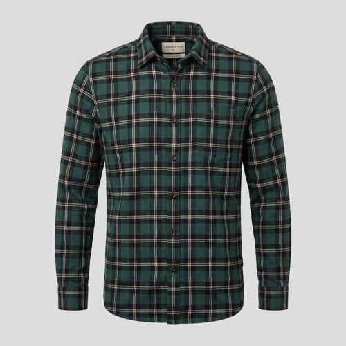Chemise en flanelle à carreaux, vert sapin, vue de face — HARLOW & PINE