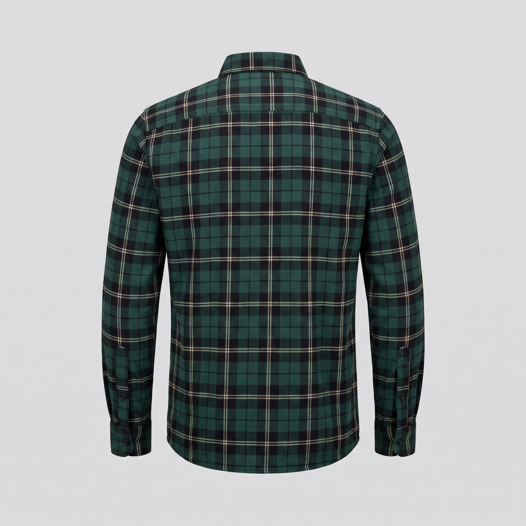 Chemise en flanelle à carreaux, vert sapin, vue de dos — HARLOW & PINE
