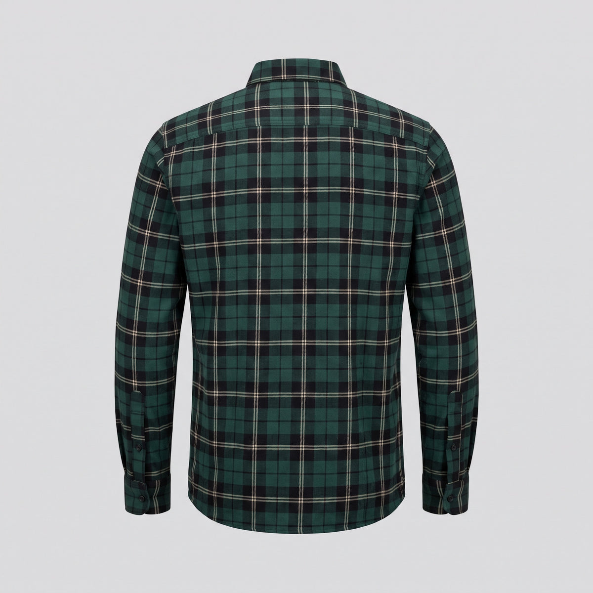 Chemise en flanelle à carreaux, vert sapin, vue de dos — HARLOW & PINE