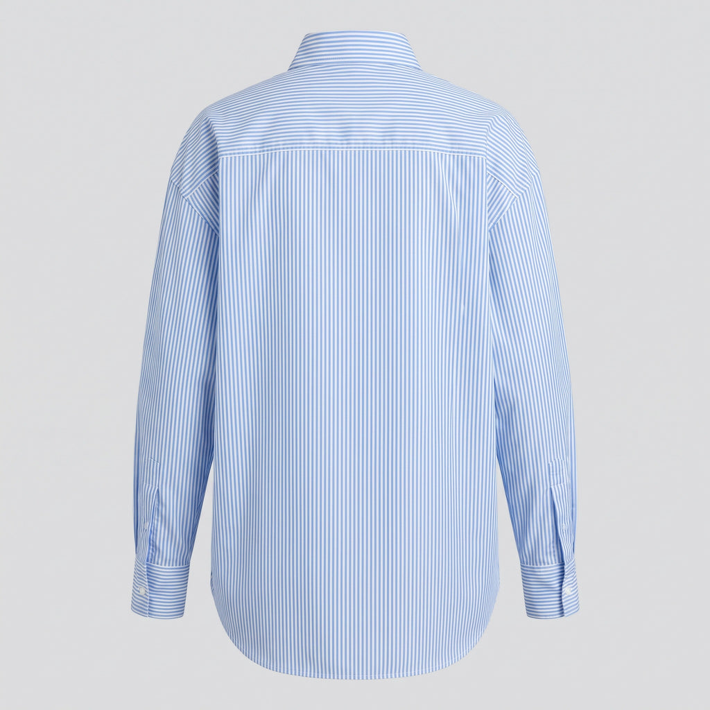 Chemise oversize en popeline rayée, bleu ciel, vue de dos — HARLOW & PINE