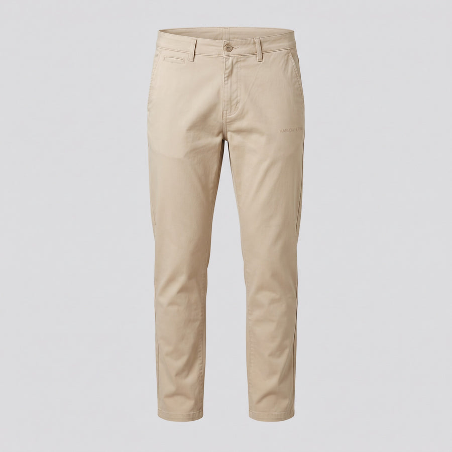 Chino coupe droite, sable, vue de face — HARLOW & PINE