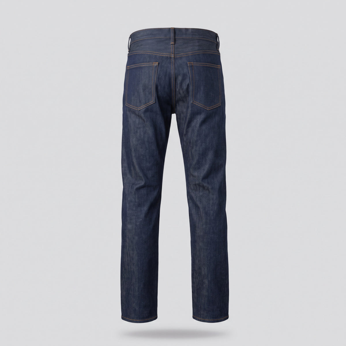 Jean brut coupe droite, indigo, vue de dos — HARLOW & PINE