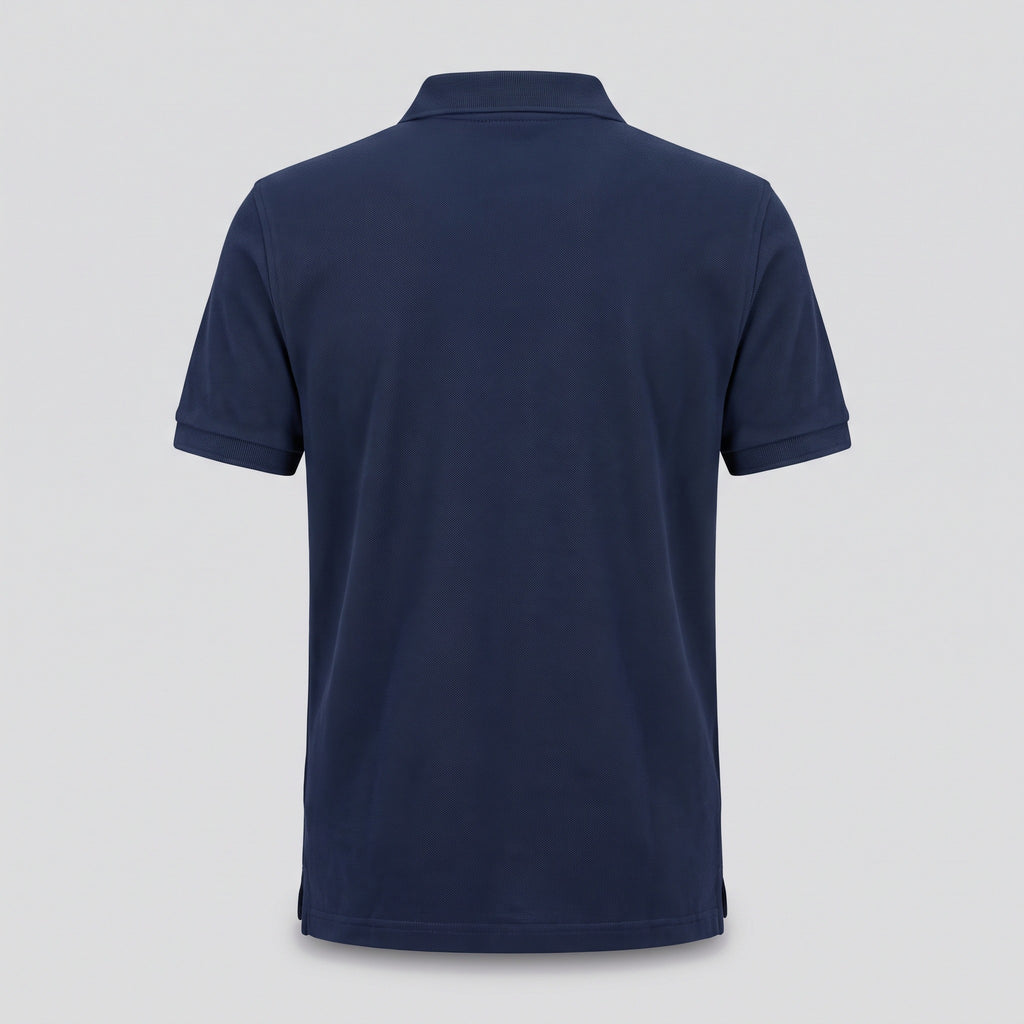 Polo en maille piquée, bleu marine, vue de dos — HARLOW & PINE