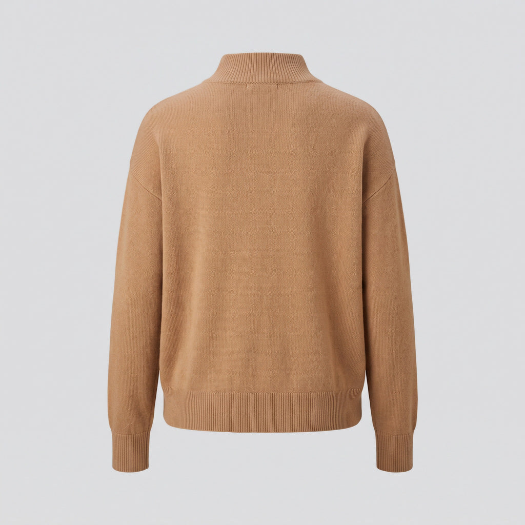 Pull col montant en cachemire mélangé, camel, vue de dos — HARLOW & PINE