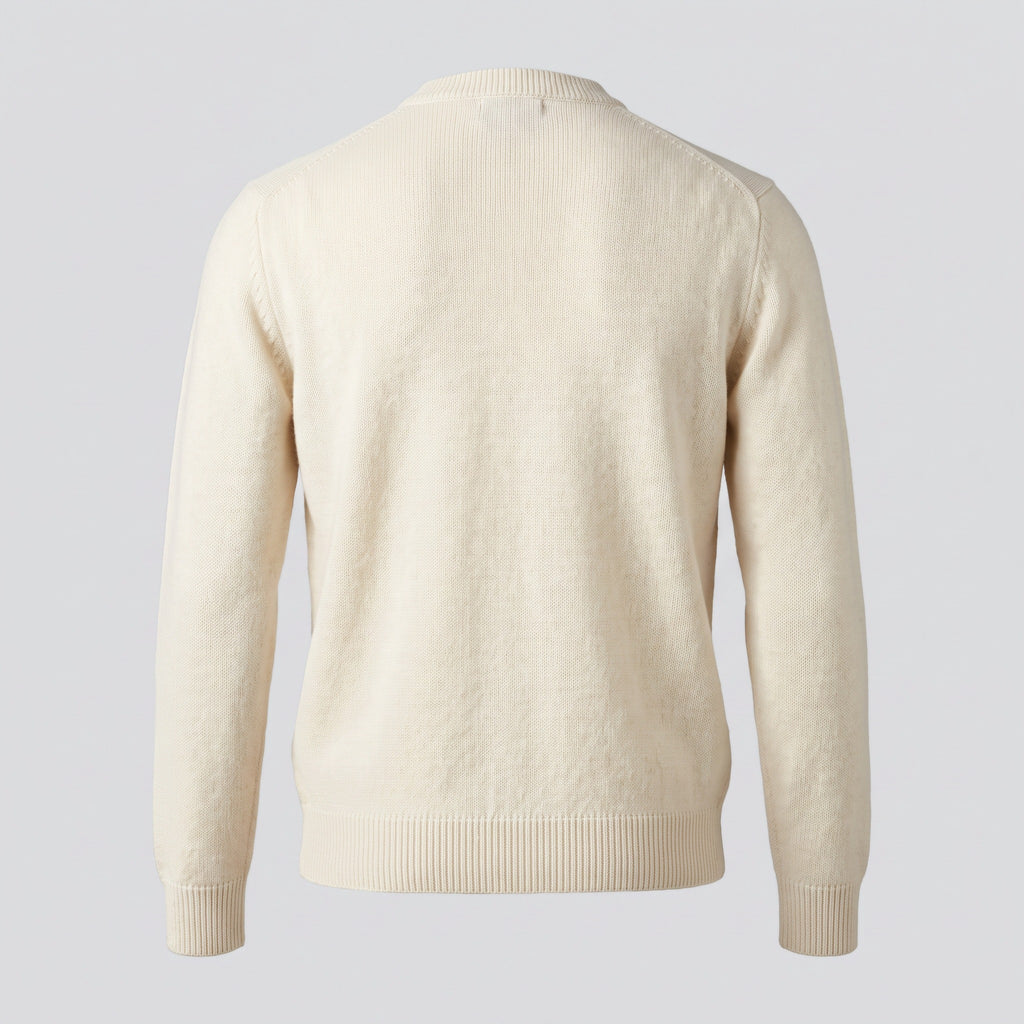 Pull col rond en laine mérinos, écru, vue de dos — HARLOW & PINE