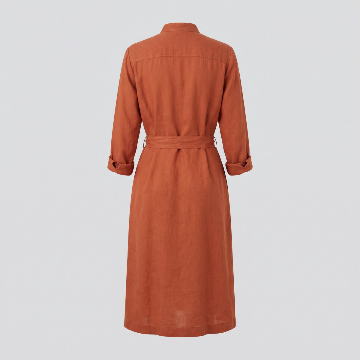 Robe chemise en lin, terracotta, vue de dos — HARLOW & PINE